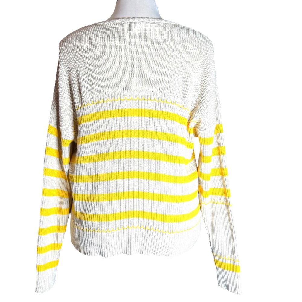 J. Society New York Striped Cotton Crewneck Sweater Yellow Oat 2331 Womens Large - Picture 5 of 9